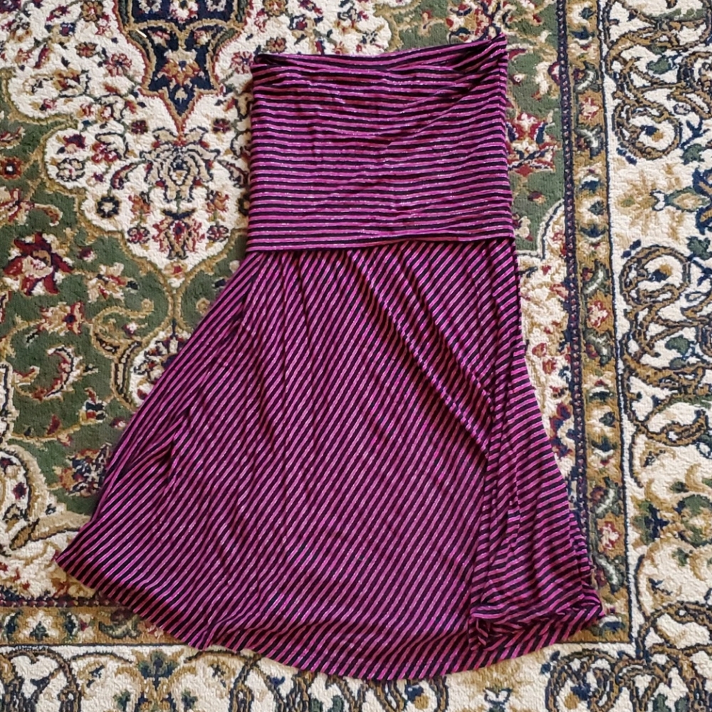 Pink and Black Striped INC Strapless Dress